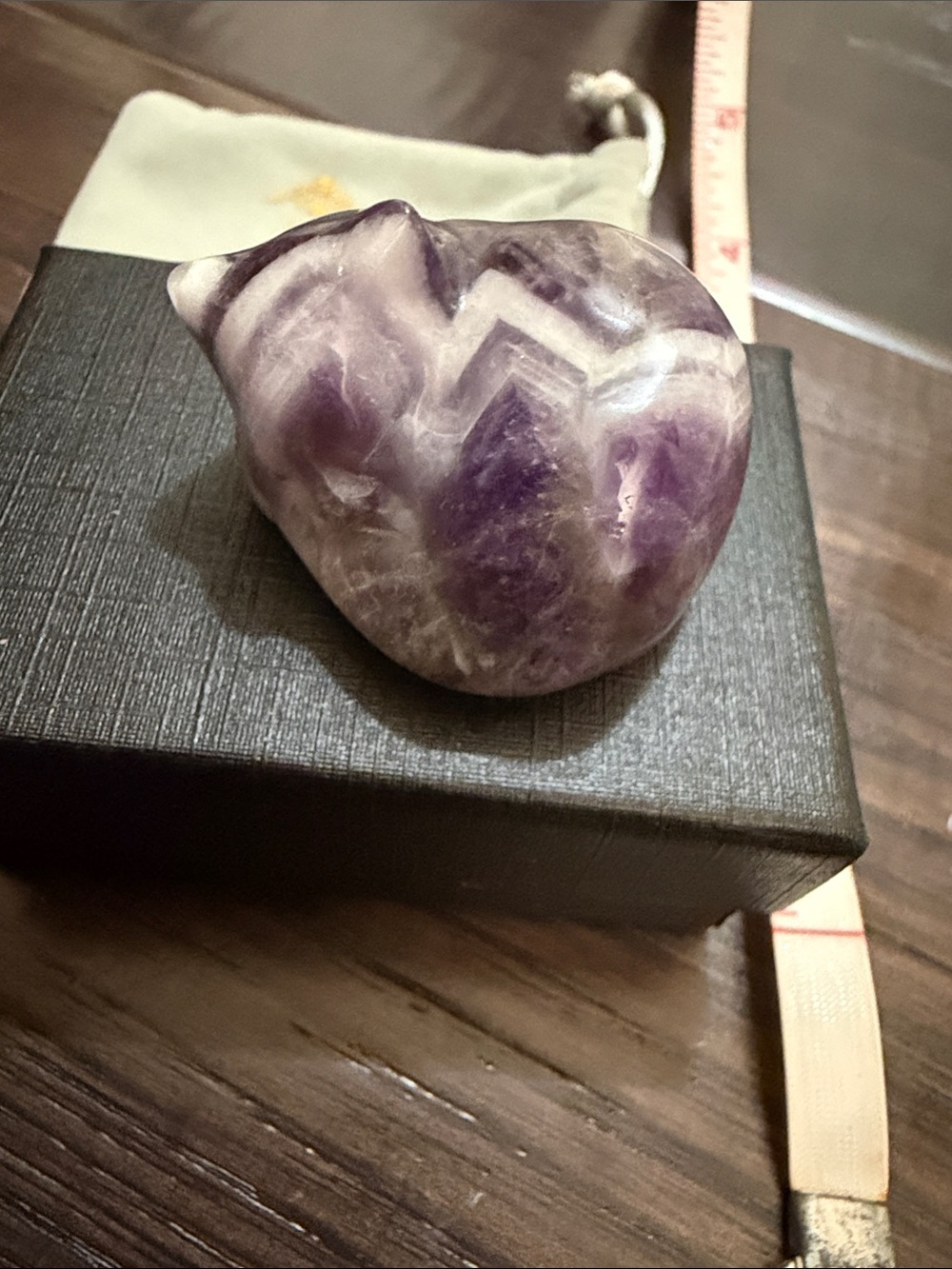 Chevron Amethyst Curled Up Sleeping Cat Carving 1.5” Dream Amethyst